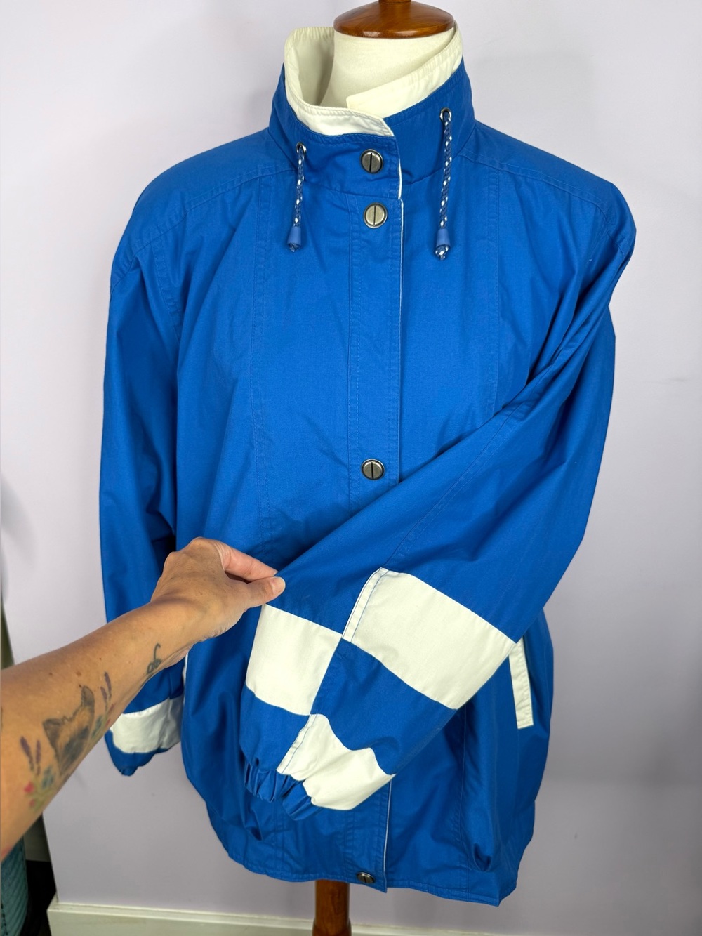 London Fog Vintage 80's/90's Blue & White Checkered Windbreaker Jacket